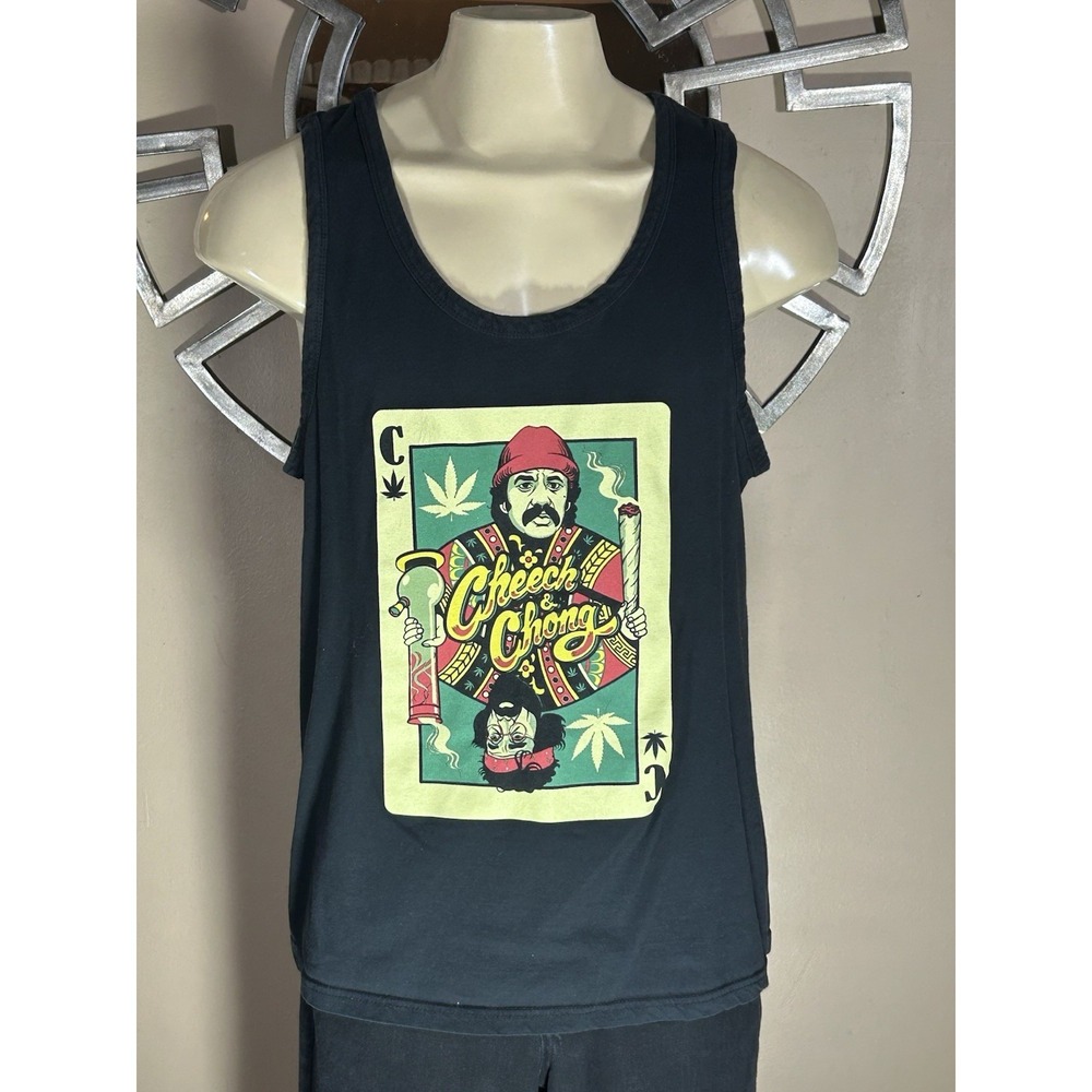 Cheech & Chong Tank Top Mens L‎ Black Weed Playing Card Sleeveless